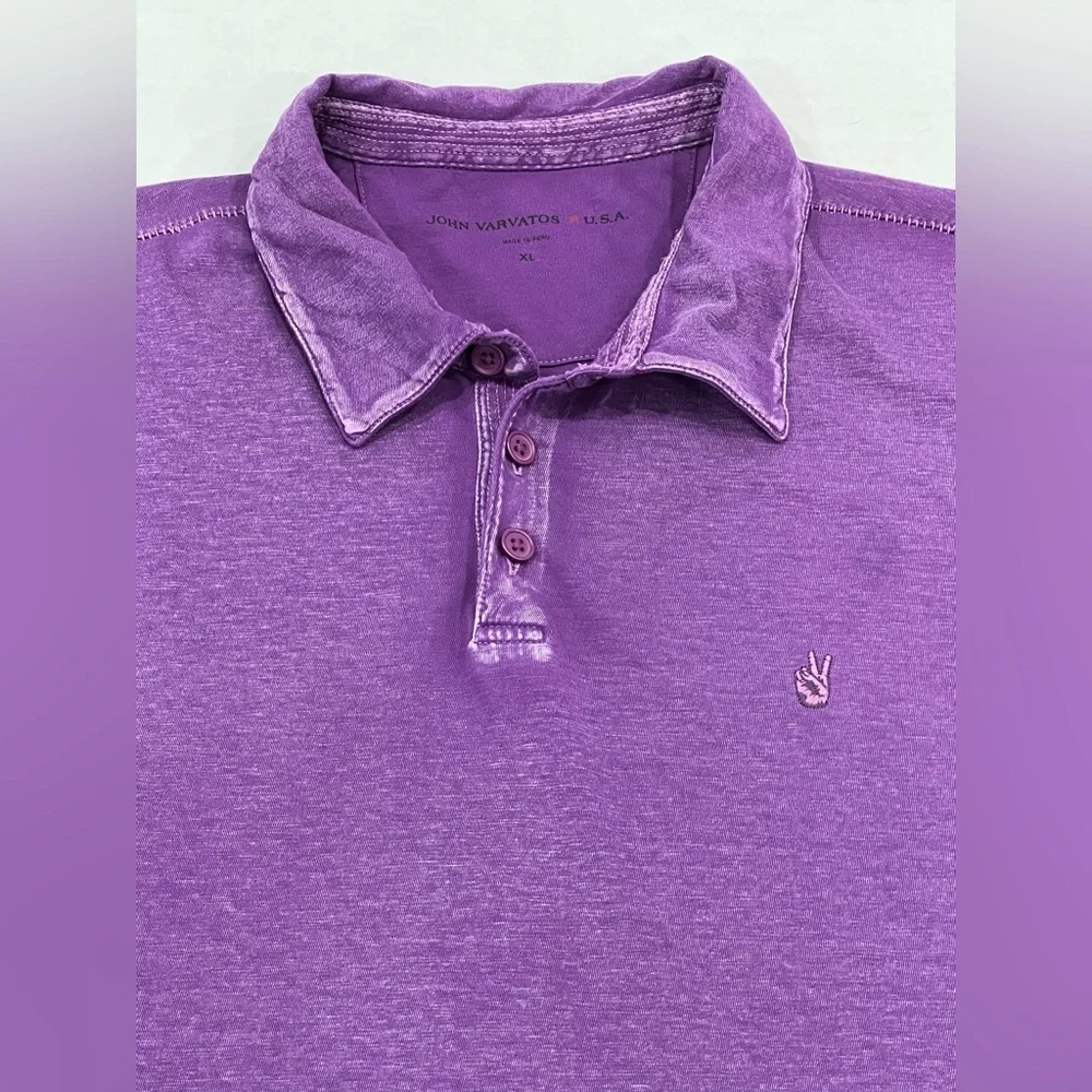 John Varvatos USA Washed Burnout Short Sleeve Polo Shirt Mens XL Purple